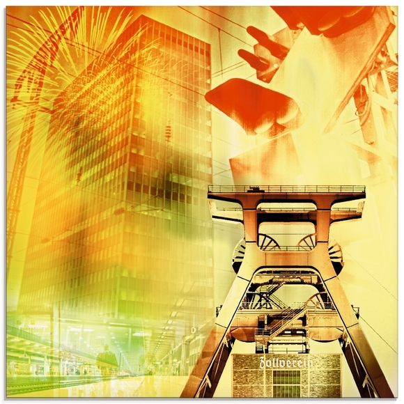 Artland Glasbild »Essen Skyline Abstrakte Collage«
