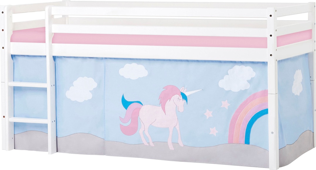 Hoppekids Hochbett »Einhorn«, inkl. Vorhang-Set, Matratze und Rollrost