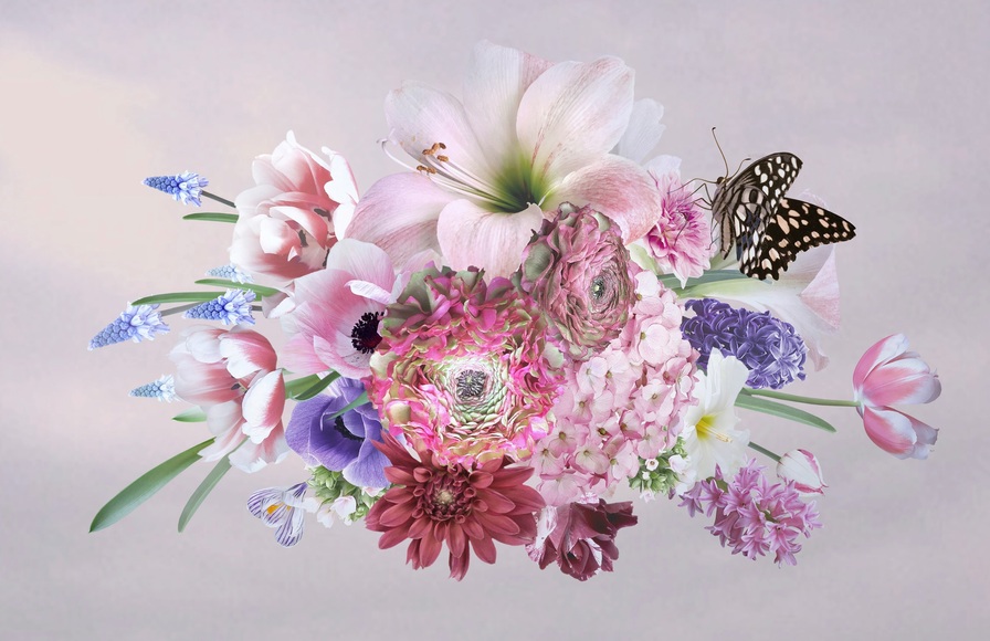 Papermoon Fototapete »BLUMEN ABSTRAKT-MUSTER DESIGN ROSEN BLUMEN DECOR RETRO«, Vliestapete, hochwertiger Digitaldruck, inklusive Kleister