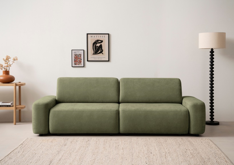 INOSIGN 3-Sitzer »TORGE (257cm), Sofa,Schlafsofa in Cord, Samtvelours, Struktur fein«, rundes Design, Schlaffunktion u. Bettkasten, Liegefläche: 135/200 cm