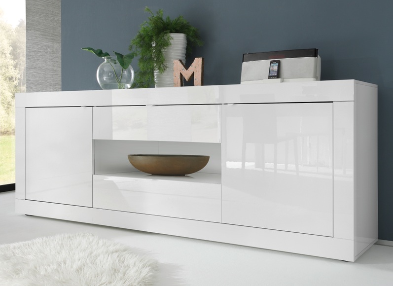 INOSIGN Sideboard »Basic Breite 240 cm, Kommode 2 Türen, 2 Schubkästen, Anrichte,«, Weiss HochglanzLack, Metallgriff, moderne Rahmenoptik, viel Stauraum
