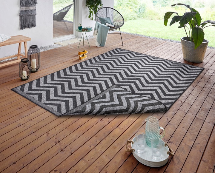 NORTHRUGS Teppich »Palma«, rechteckig, 5 mm Höhe, In-und Outdoor geeignet, Wohnzimmer, Balkon, Terrasse, Garten, Robust, Pflegeleicht, Flachgewebe, Wendbar