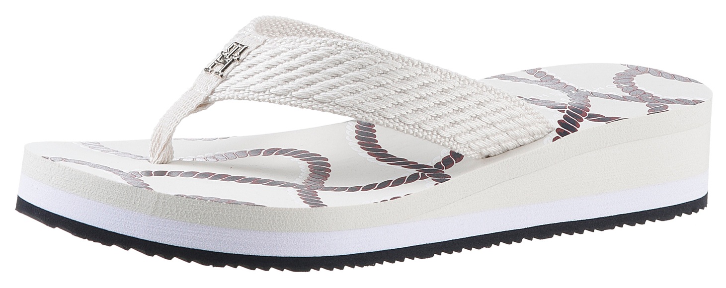 Tommy Hilfiger Zehentrenner »TOMMY ROPE M WEDGE SANDAL«, mit bedruckter Decksohle