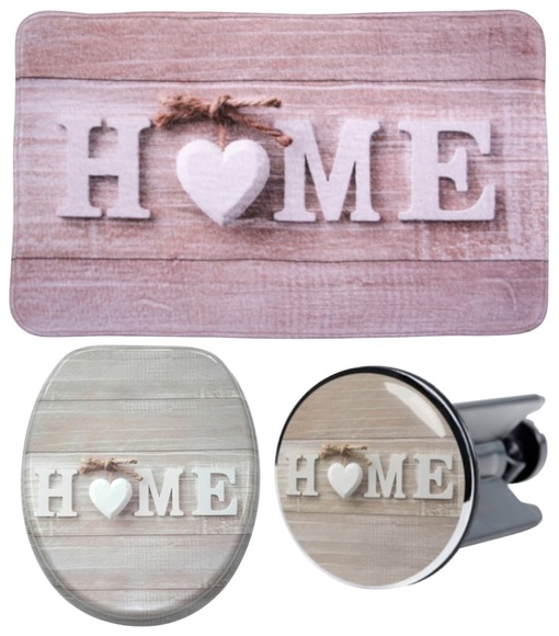 Sanilo Badaccessoires-Sets »Home«, (Komplett-Set, 3 tlg.), bestehend aus WC-Sitz, Badteppich und Waschbeckenstöpsel