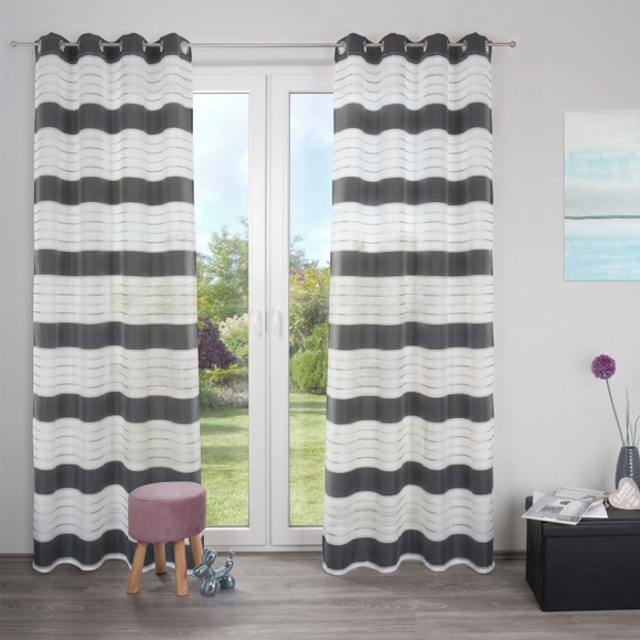 decolife Gardine »Estelle«, (1 St.), Ösenschal mit Blockstreifen weiss