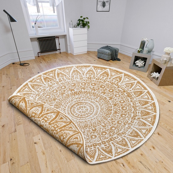 freundin Home Collection Teppich »Lilja«, rund, In-und Outdoor geeignet, Mandala, Pflegeleicht, Flachgewebe, Wendbar