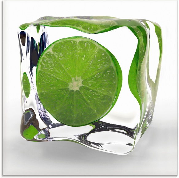 Artland Glasbild »Limette im Eiswürfel«