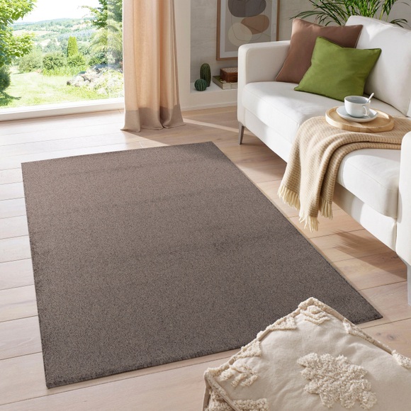 my home Teppich »Kurzflor-Frisee-Teppich MALAGA 4700 uni«, rechteckig, Wohnzimmer, Schlafzimmer, flacher robuster Teppich einfarbig gekettelt