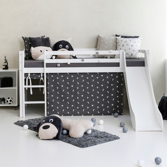 Hoppekids Hochbett »«Pets Granitgrau»«, Rutsche & Vorhang Grau und viel Auswahl