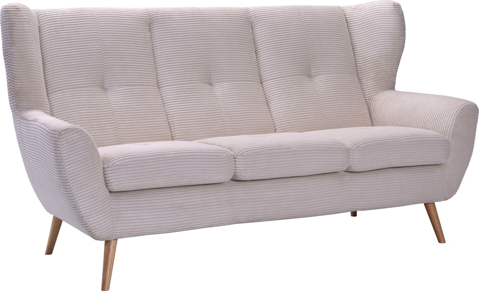 exxpo - sofa fashion 3-Sitzer »ALVESTA, Loungesofa, Küchensofa, hoher Sitzkomfort, Ohrenbackensofa«, gemütliche Rückenlehne, mit Knopfheftung und hohen Holzfüssen, in Cord