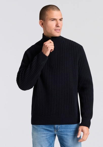 BOSS ORANGE Strickpullover »Kwinter«, Troyer-Kragen, Rippstrick, relaxed fit