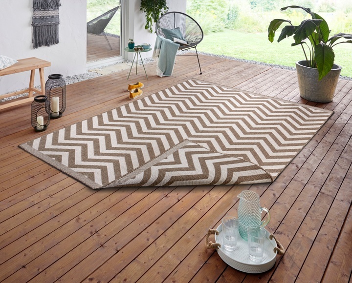 NORTHRUGS Teppich »Palma«, rechteckig, 5 mm Höhe, In-und Outdoor geeignet, Wohnzimmer, Balkon, Terrasse, Garten, Robust, Pflegeleicht, Flachgewebe, Wendbar