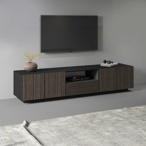 INOSIGN Lowboard »Vega,Lowboard,TV Board,TV Schrank,220 cm«, mit 4 Türen und 1 Schublade,Fronten mit Rillen-Optik