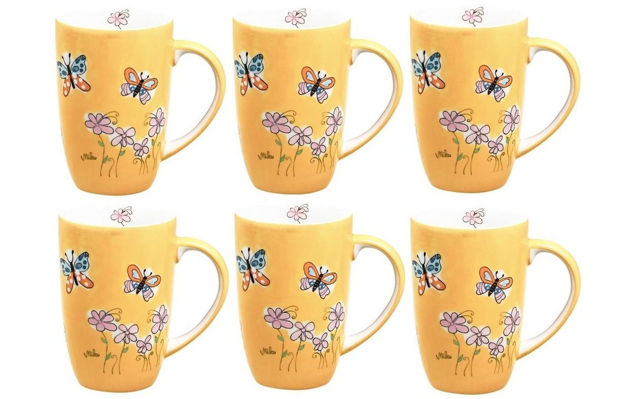 Mila Kaffeetasse Schmetterlinge 230 ml , 6 Stück, Gelb