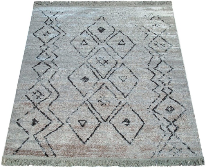 Paco Home Teppich »Kelim 317«, rechteckig, 19 mm Höhe, Scandi Design, Rauten Muster, mit Fransen, ideal im Wohnzimmer & Schlafzimmer