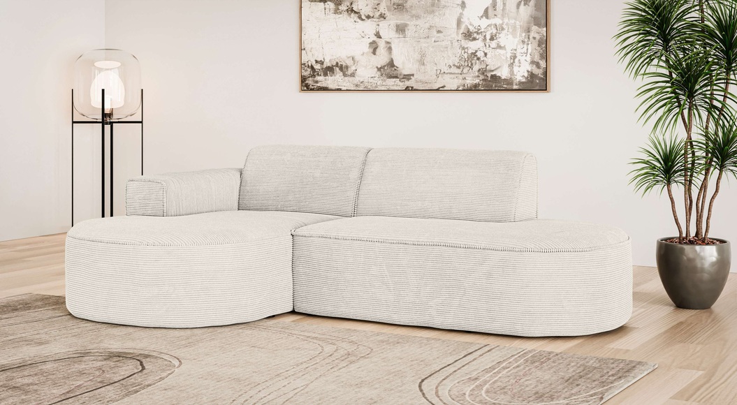 GOODproduct Ecksofa »ADELLA XL Design-Sofa mit Recamiere rechts/links, 263/159/76 cm« L-Form XL mit Wellenunterfederung, runde Form, auch in Cord