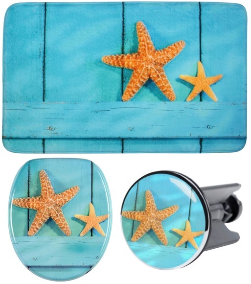 Sanilo Badaccessoires-Sets »Starfish«, (Komplett-Set, 3 tlg.), bestehend aus WC-Sitz, Badteppich und Waschbeckenstöpsel