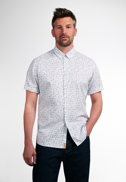 ETERNA KURZARM HEMD REGULAR FIT UPCYCLING SHIRT OXFORD BLAU BEDRUCKT