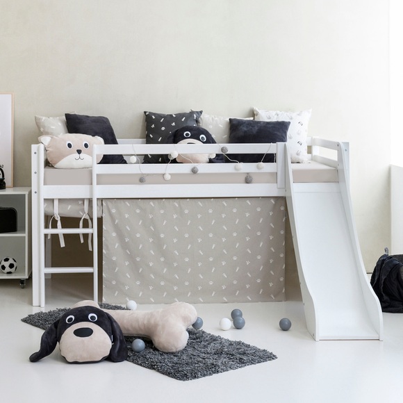 Hoppekids Hochbett »«Pets Silberfarbengrau»«, Rutsche & Vorhang Grau und viel Auswahl