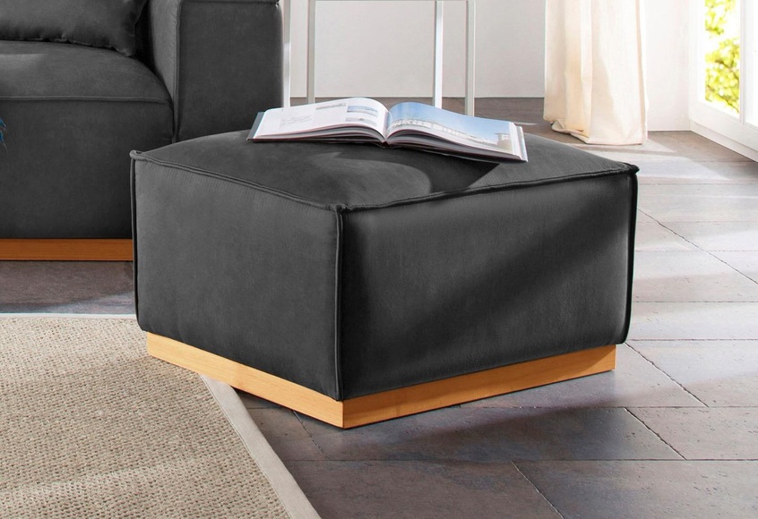 Home affaire Hocker »Terry«, mit offener Kedernaht und Holzuntergestell