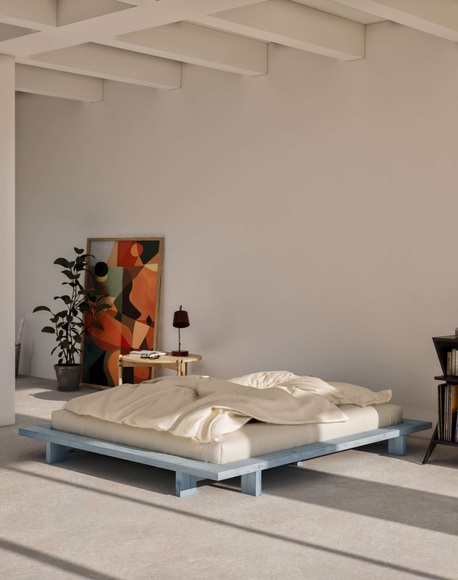 Karup Design Bettgestell »JAPAN BED, Futonbett, Bodenbett, Holzrahmen, Jugendbett, Holzbett«, Massivholzbett mit Lattenrost, Kiefer massiv, Doppelbett ohne Kopfteil