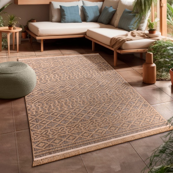 Paco Home Teppich »Cologne 495«, rechteckig, Flachgewebe, meliert, Rauten Motiv, mit Fransen, Outdoor geeignet