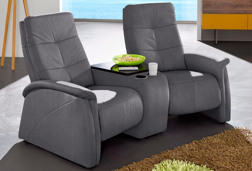 exxpo - sofa fashion 2-Sitzer, mit Relaxfunktion, integrierter Tischablage und Stauraumfach