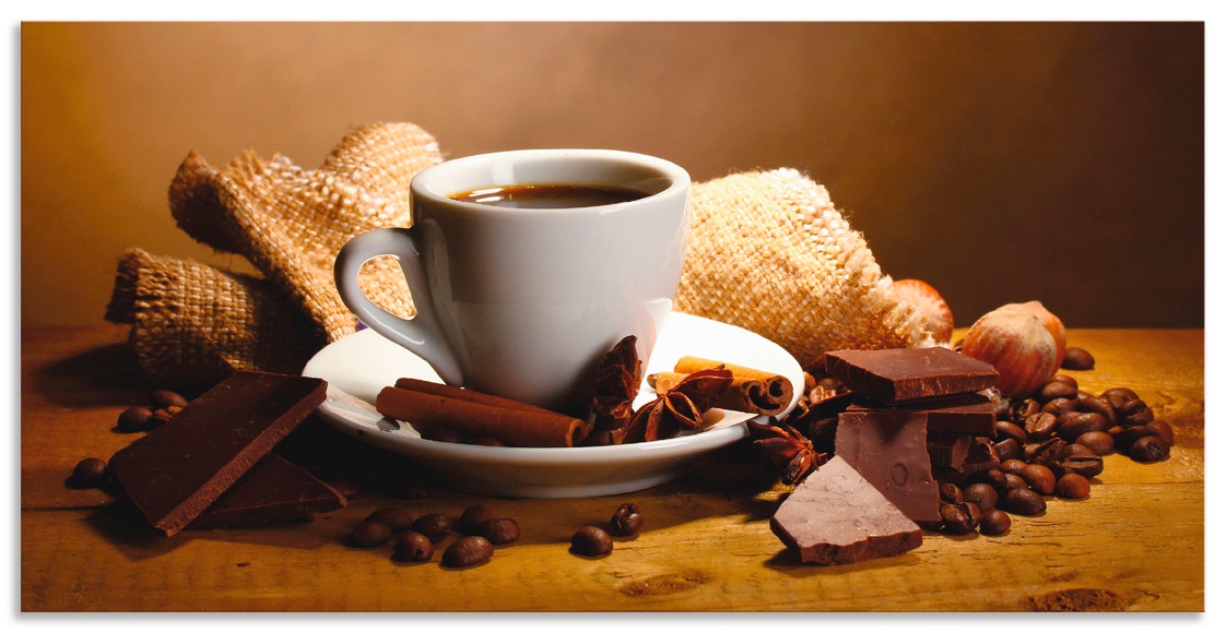 Artland Wandbild »Kaffeetasse Zimtstange Nüsse Schokolade«