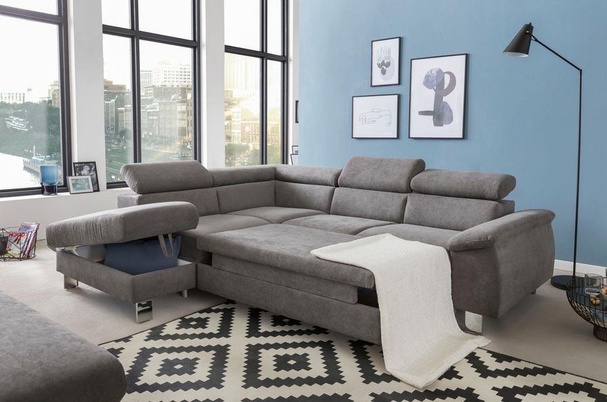 COTTA Ecksofa »Komaris«, inklusive Kopf- bzw. Rückenverstellung, wahlweise Bettfunktion, Bettkasten und RGB-LED-Beleuchtung