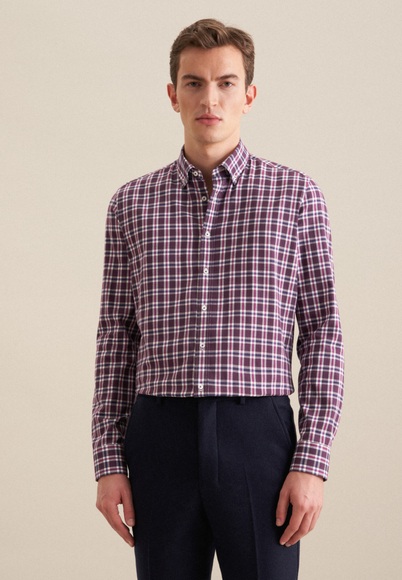 seidensticker Flanellhemd »Slim«, Slim Langarm Button-Down-Kragen Karo