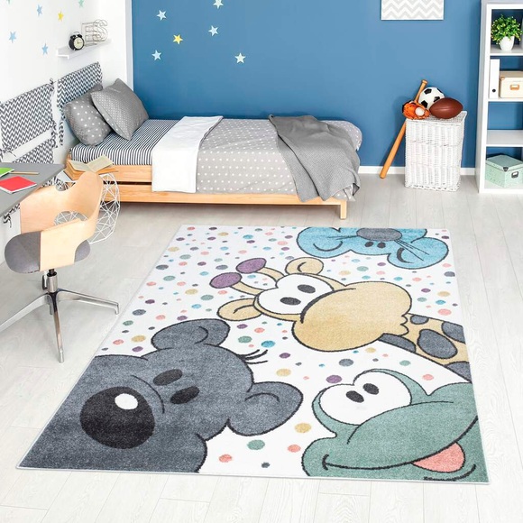 Carpet City Kinderteppich »ANIME913«, rechteckig, 11 mm Höhe, Kinderzimmer Teppich Modern mit Mond, Blumen, Wolken, Creme, Multi