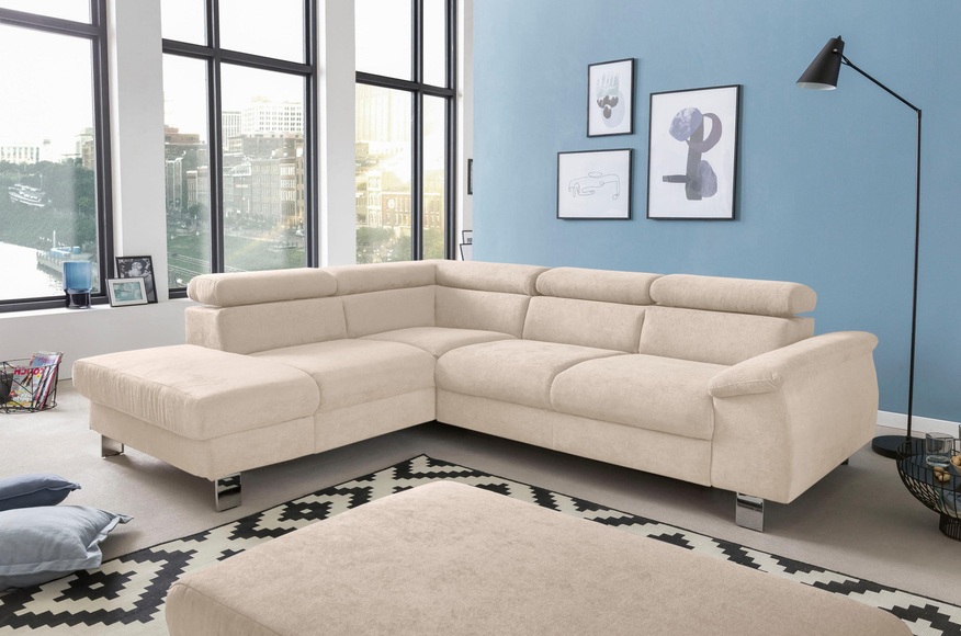 COTTA Ecksofa »Komaris«, inklusive Kopf- bzw. Rückenverstellung, wahlweise Bettfunktion, Bettkasten und RGB-LED-Beleuchtung