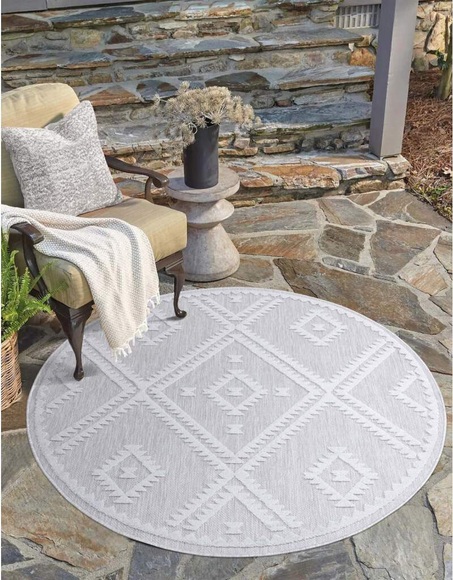 Carpet City Teppich »Santorini«, rund, 5 mm Höhe, 3D-Effekt, für Wohnzimmer, Flur, Küche, Wintergarten, Balkon, Wetterfest & UV-beständig