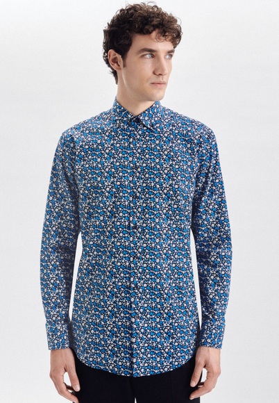 Business Hemd Regular Fit Langarm Druck Herren Petroleumblau 39