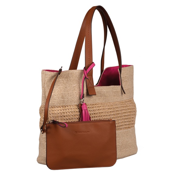 TOM TAILOR Shopper »Vita«, Shopper in Bastoptik mit pinkfarbenenAnhänger und Innenfutter