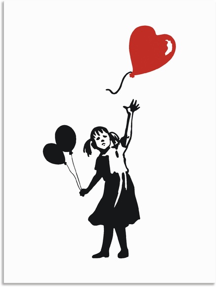 Artland Wandbild »Silhouette Mädchen Ballon Herz«, Bilder von Kindern, (1 St.), in vielen Grössen & Produktarten - Alubild / Outdoorbild für den Aussenbereich, Leinwandbild, Poster, Wandaufkleber / Wandtattoo auch für Badezimmer geeignet