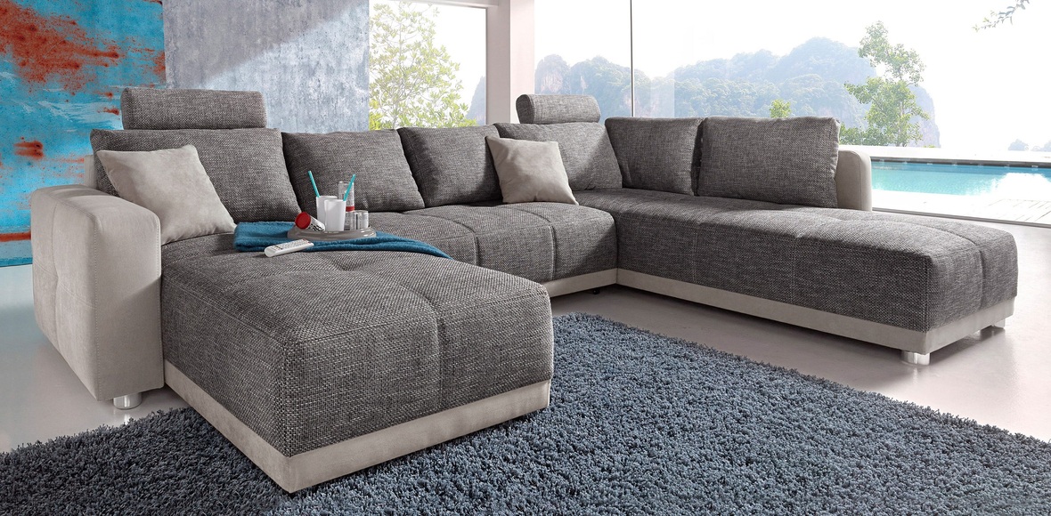 Places of Style Wohnlandschaft, mit Federkern, Bettfunktion und Bettkasten, inklusive 2 Kopfstützen, frei im Raum stellbar