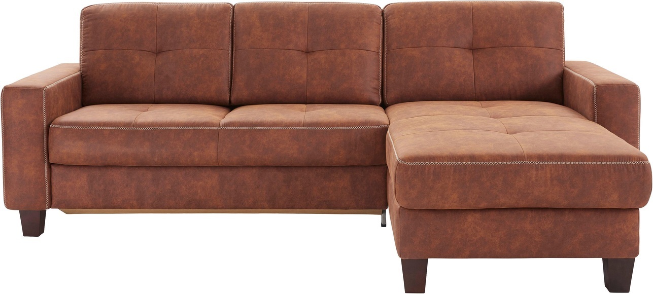 Places of Style Ecksofa »Casoria«, Recamiere wahlweise mit elektrischer Relaxfunktion, 2-Sitzer-Element optional mit Vorziehsitz und Bettkasten, Bezug mit Kreuznaht, inkl. Federkern-Polsterung