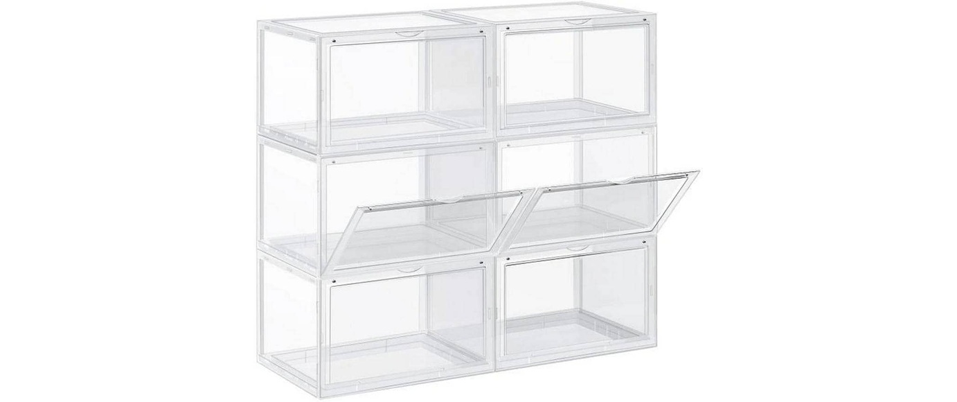Songmics - Schuhboxen, 6er Set, stapelbare Schuhorganizer für Schuhe bis Grösse 46, 36 x 28 x 22 cm, transparent LSP06CW