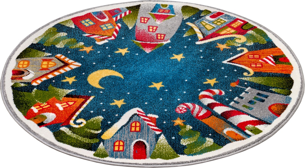 HANSE Home Teppich »Christmas Village«, rund, 9 mm Höhe, Weicher Flor, Farbenfrohes Design, Kinderzimmer, Spielunterlage, Dekoration, strapazierfähig, pflegeleicht, Sterne