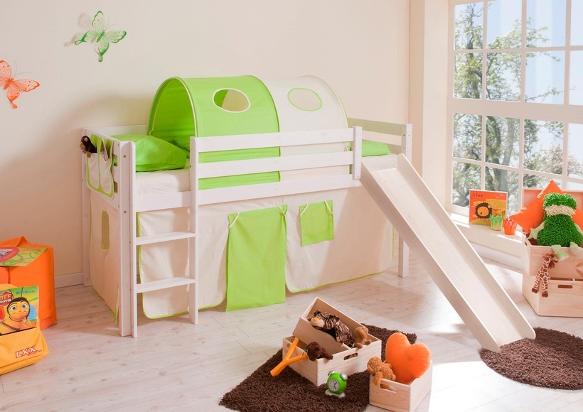 Ticaa Hochbett »Manuel« mit Rolllattenrost und Textil-Set