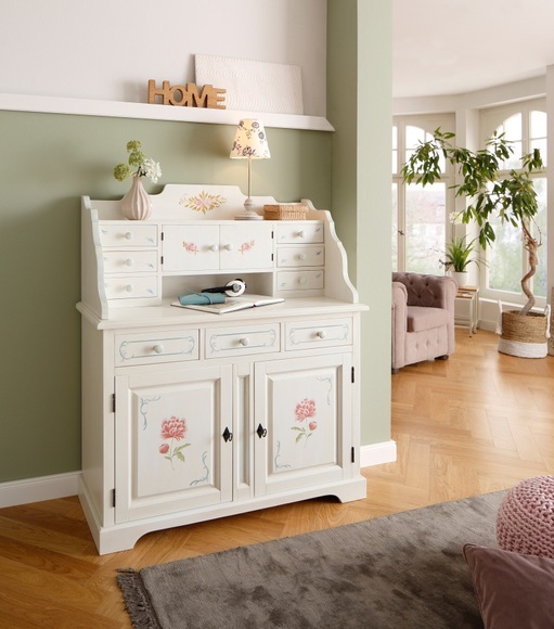 Premium collection by Home affaire Sekretär »Secretaer Taunus«, aus schönem massivem Fichtenholz, mit einzigartiger Handbemalung auf den Türfronten, Breite 113 cm