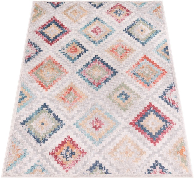 Paco Home Teppich »Fusion 762«, rechteckig, 10 mm Höhe, Kurzflor, Rauten Muster, Boho, In- und Outdoor geeignet, Wohnzimmer
