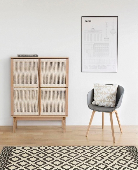 Woodman Highboard »Lidia«, mit Türenfronten aus geflochtenem nartürlichem Hanfseil, Breite 90 cm