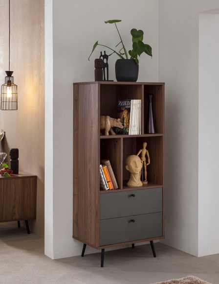 Bücherregal Walnuss 60x40x138 grau