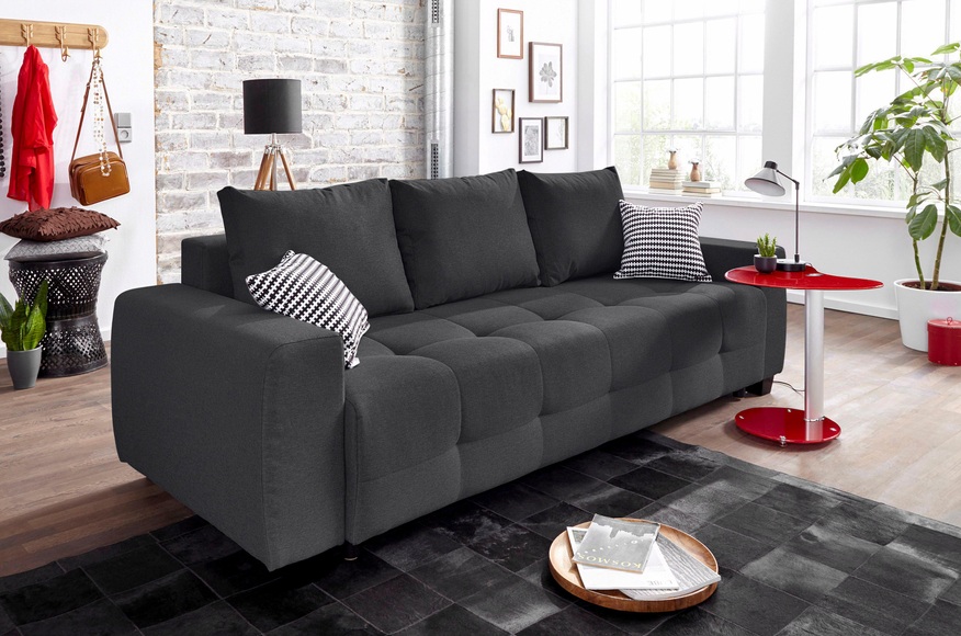 COLLECTION AB Schlafsofa, mit Bettfunktion und Bettkasten, inkl. losen Rücken- und Zierkissen, frei im Raum stellbar