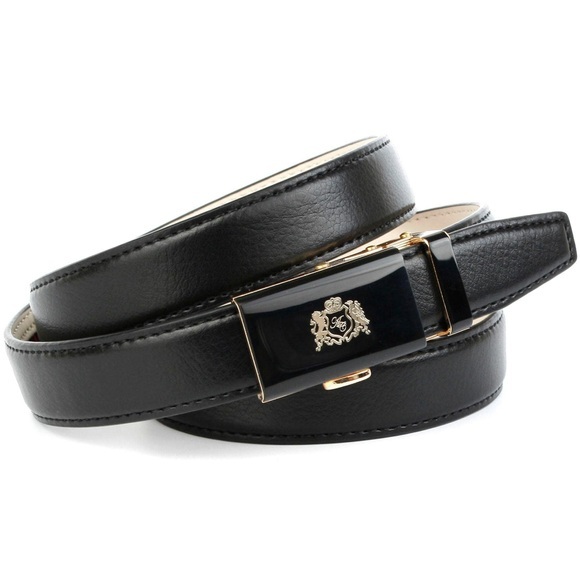 Anthoni Crown Damengürtel in Schwarz mit goldfarbener Glas-Schliesse