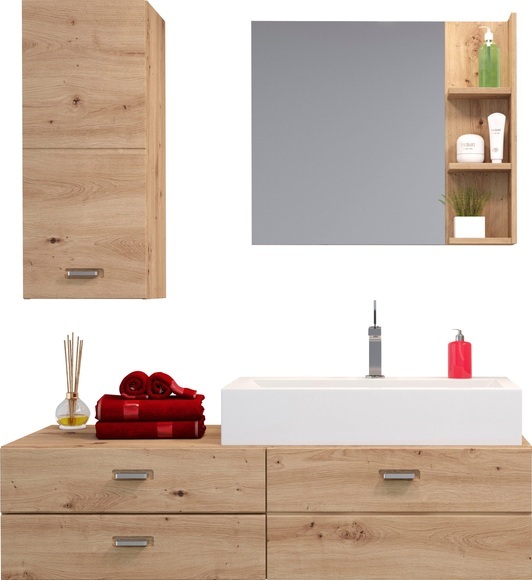trendteam Badezimmer-Set »Geo«, (4 St.), inklusive Mineralguss-Aufsatzwaschbecken