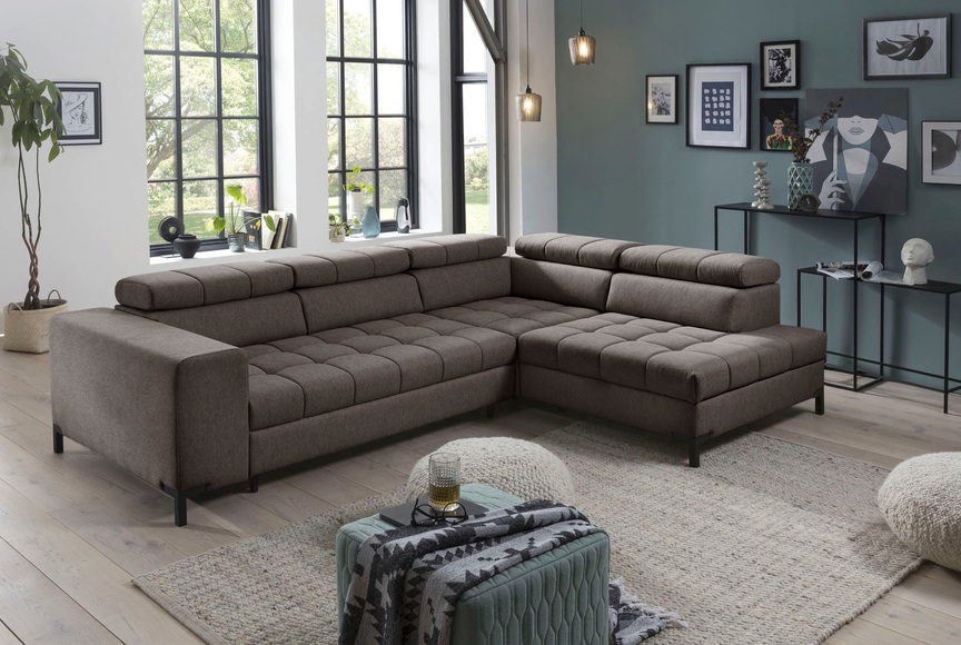 exxpo - sofa fashion Ecksofa, Steppung im Sitzbereich, Wahlweise mit Bettfunktion und Bettkasten, inklusive 5 verstellbaren Kopfstützen