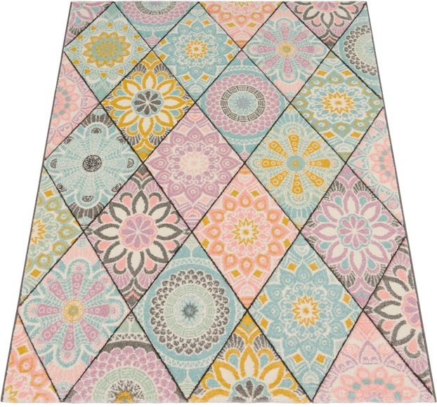 Paco Home Teppich »Apisto 353«, rechteckig, 18 mm Höhe, Kurzflor, buntes Rauten Muster, 3D-Effekt, Pastell-Farben, Wohnzimmer